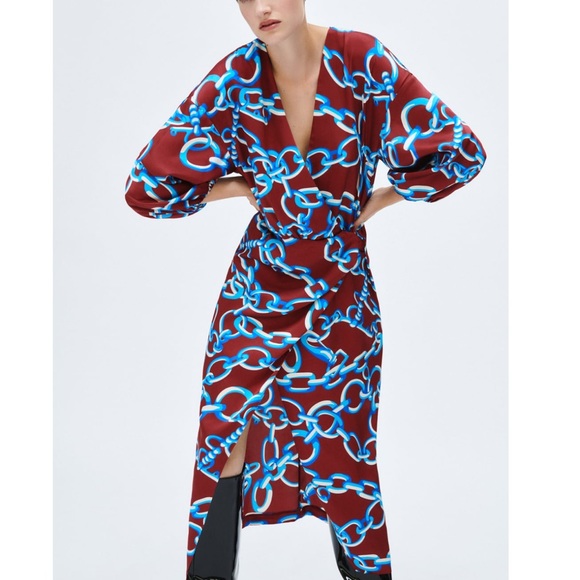 ZARA |CHAINS PRINTED MIDI DRESS L - Picture 3 of 10